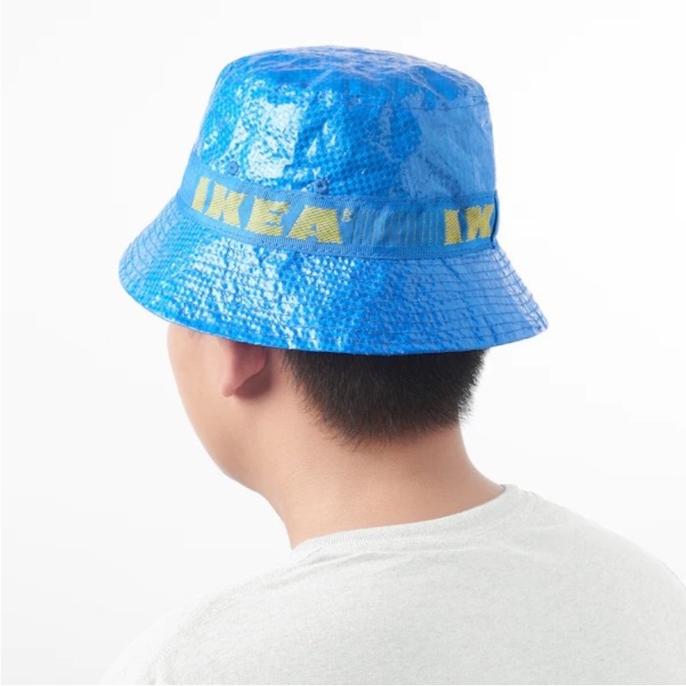 IKEA Knorva Bucket Hat Logo Spellout Blue Yellow Lined Unisex Streetwear Fall